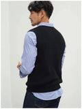 Riolio New Popular Preppy Style Men Sweater Vest Casual Knitted Streetwear Solid Color V Neck Waistcoat Leisure High Quality Knitwear