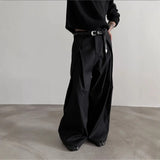 Riolio  Men's Black Wide Leg Pants Double Pleated Design Casual Business Trousers with Drape Effect Loose Straight Leg Streetwear Pants