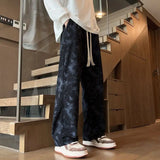 Riolio  Corduroy Tie-dye Irregular Pants for Men American Loose Casual Sports Wide-leg Trousers