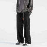 Riolio  Autumn Winter Men's High Waist Pockets Solid Screw Thread Elastic Casual Loose Straight Leg Trousers Fashion Office Lady Pants