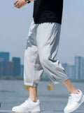 Riolio  Silky Thin Summer Casual Pants Loose Straight Leg Sport orts for plus Size Men Trendy Seven-Foot Length Boys Faionable