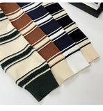 Riolio New American Trendy Men Polo Neck Sweater Light Luxury Striped Knit Long Sleeve Pullover Tops High Quality Loose Knitwear M-3XL