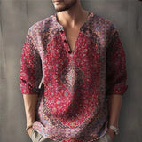 Riolio  Spring Autumn New Men 3D Vintage Print Shirts Long Sleeve Button O-Neck Loose Pullover Tops Fashion Man Tees Shirts Tops 6XL