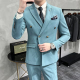 Riolio  ( Jacket + Pants ) Brand Solid Color Formal Casual Business Office Double Buttons Suit Two-pcs Set Groom Wedding Dress Party