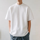 Riolio  Small Neck T-shirts Men 350gsm Cotton Solid Color Male Short-sleeved T-shirt Spring Summer Loose Bottoming Shirt Casual T Shirts