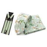 Riolio  Men's High Quality 6.5cm Floral Leaves Cotton Tie Handkerchief Suspender Set Novel Gentleman Artistic Wedding Accessories Gifts