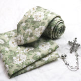 Riolio  3pcs Neck Ties Set Winter Style Floral Necktie For Men Women Pocket Square Daily Wear Brooches Wedding Groom Tuxedo Accessories