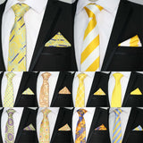 Riolio  Newest Tie Set 8CM Mens Necktie Handkerchief Neck Ties Sets For Man Yellow Color Plaids Stripes Jacquard Cravat Business Party
