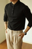 Riolio  New American Retro Men Polo Shirt Light Luxury Solid Color Slim-fit Commuting Long Sleeve T-shirt Leisure Business Pullover Tops