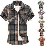 Riolio  Summer Hot Sale Of The Season Men's Checkered Shirt Short Sleeve Large Size Trendy Youth Casual Korean Style Fashionable Double