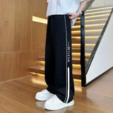 Riolio  Spring Summer Teen Casual Loose Trendy Striped Mid-high Waist Wide-leg Straight Trousers