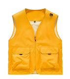 Riolio  Men Multi Pocket Utility Work Vest V Neck Full Zip Sleeveless Jacket Lightweight Outdoor Photography Fishing Cargo Waistcoat