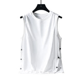 Riolio  Summer Fashion Round Neck Loose Casual Cotton Vest Male Sleeveless Breasted All-match Pullover Tank Top Men Solid Color T-shirt