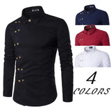 Riolio Men's Diagonal Placket Double Breasted Slim Fitting Fashion Long Sleeved Shirt