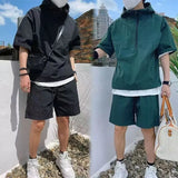 Riolio Shirts + shorts 2025 new style summer fashion youth Hooded Sportswear Men's Casual Two-piece Sets Male shorts and shirts men ﻿