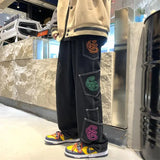 Riolio  American style high street loose fitting straight leg personalized jeans for men and women hip-hop trend printed casual pants