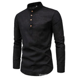 Riolio Men's Solid Color Casual Slim Fitting Standing Collar Long Sleeved Business Shirt Shirt