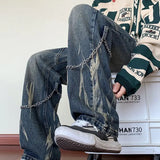 Riolio  Men's Autumn Winter Trendy American Street Jeans Loose Straight-Leg Versatile Wide-Leg