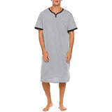 Riolio Men's Short Sleeve Thin Lengthened Leisure Pajamas Loose Skin Friendly Cotton Robes Homewear Bathrobes Vintage Nightgown M-3XL