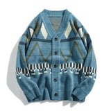 Riolio Vintage Japanese Men's Sweater Loose Fit V-neck Knitted Top Casual Cardigan Jacket Trendy Spring Autumn Color Blocking