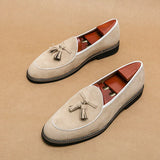 Riolio  Italian Luxury Brand Suede Men's Tassel Design Loafers Slip-on Handmade High Quality Nubuck Leather Shoes Pointed Toe Thick Sole
