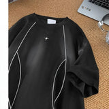 Riolio American High Street Niche Suede Short-sleeved T-shirt Men's Summer Korean Style Fashion Reflective Strip Loose T-shirt Urban