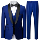 Riolio  Men's 3 Piece Tuxedo Suit Set One Button Satin Shawl Lapel Slim Fit Blazer Vest Pants For Formal Business Wedding Groom