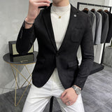 Riolio Deerskin Leather Jacket Blazer Men Casual Slim Fit Blazer Hombre Suit Leather Jacket Men Terno Masculino Men Clothing 6 Color