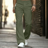 Riolio  Men Solid Color Corduroy Pants Mid-waist Slightly Flare Trousers American Retro High Street Straight-leg Daily Casual Pant S-3XL