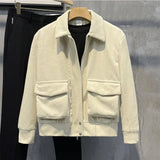 Riolio  Men Casual Corduroy Jacket with Lapel Collar Full Zipper Closure Workwear Loose Fit Coat Outerwear Cardigan for Daily Use