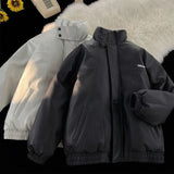 Riolio  Winter men and women trendy and personalized PU leather jacket for couples loose and thick motorcycle suit stand up collar top