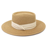 Riolio  Flat Concave Top Paper Straw Hat Spring Summer Women Men Wide Brim Beach Sun Hat Boater Style Fedora Party Cap Sombrero Hombre