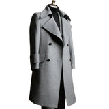 Riolio  Fashion Grey Woolen Blend Coat Men Over Jacket Overcoat Double Breasted Long Plus Size Warm Formal Business Costume