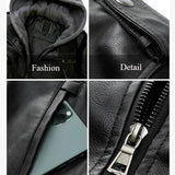 Riolio Men's Fall Winter Jacket PU Leather Jackets Stand-up Collar Motorcycle Biker Clothing Casual Detachable Hooded Coats