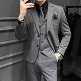 Riolio  ( Blazer + Vest + Pants ) Boutique Fashion Solid Color Men's Slim Casual Business Suit Three-piece Set Groom Wedding Dress Party