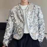 Riolio Shiny Sequins Jacket for Men Black Silver Sparkle Long Sleeve Casual Bomber Jacket Male Party Club Fashion High Street Coats