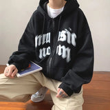 Riolio Grunge Zip Up Oversized Hoodie Vintage Street Letter Print Long Sleeve Sweatshirt Gothic Punk Y2k Winter Sportswear Women's Tops
