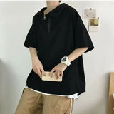Riolio  Trendy Summer Half-sleeve Hooded T-shirt For Men Loose-fit Versatile Student Turtle Neck Bodycon Tee Hong Kong Style