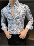 Riolio  Floral Shirt Men Long-sleeved Versatile Handsome Trendy Men Printed Shirt