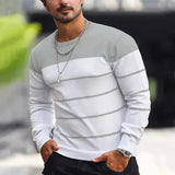 Riolio  New Round Neck Men's Striped Casual Spring and Autumn Men's Long-sleeved T-shirt