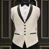Riolio  Men Vest Ivory With Black Lapel Single Breasted Waistcoat For Banquet Wedding Business Work Office Casual Daily Men Suit Vest