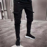 Riolio  Fashion Streetwear Ripped Skinny Jeans Men Side Mulit Pockets Denim Cargo Pants Slim Fit Pantalones Hombre Soft Elastic Joggers