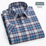 Riolio  plus size 14xl 100%cotton oxford hight qulity summer short sleeve shirts for men slim fit formal shirt soft plaid office clothes