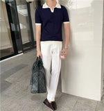 Riolio Summer Lapel Breathable Short Sleeve Temperament Men's Clothing Slim Korean Version Solid Color Trend Knitted POLO Shirt