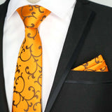 Riolio  Newest Tie Set 8CM Mens Necktie Handkerchief Neck Ties Sets For Man Yellow Color Plaids Stripes Jacquard Cravat Business Party
