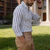 Riolio  Vintage Long Sleeve Striped Shirts Mens Spring Casual Turn-down Collar Button-up Shirt Fashionable Men Slim Fit Cardigans
