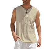 Riolio Men's Linen Tank Tops Summer Sleeveless T-Shirt Solid Color Loose Cotton Linen Shirt Casual Cotton Eurocode Linen Vest