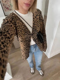Riolio  Casual Leopard Knit Sweater Women's V-Neck Long Sleeve Single Breasted Open Front Coat Autumn New Lady Vintage Cardigan