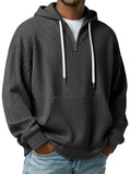 Riolio  Men's Ribbed Knit Half-Zip Hoodie Casual Oversized Pullover Sweatshirt with Kangaroo Pocket