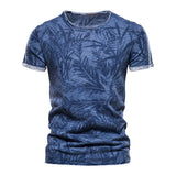 Riolio New Summer Leaf Printed T Shirts Men O-neck 100% Cotton Short-sleeved Men's T-Shirt Summer Male Tops Tee Shirts